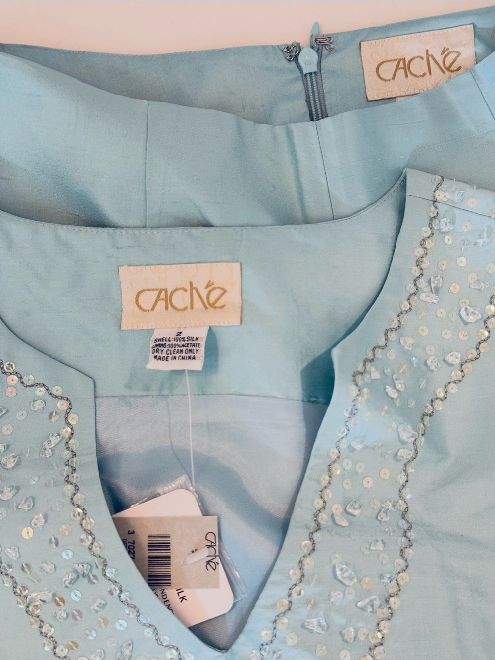 CACHE, 100% Pure Silk Top and Bottom Set in Light Blue/Aqua Hue, Size 2, NWT